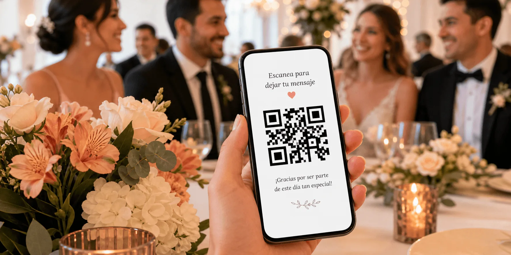 Móvil con un código QR visible durante una celebración